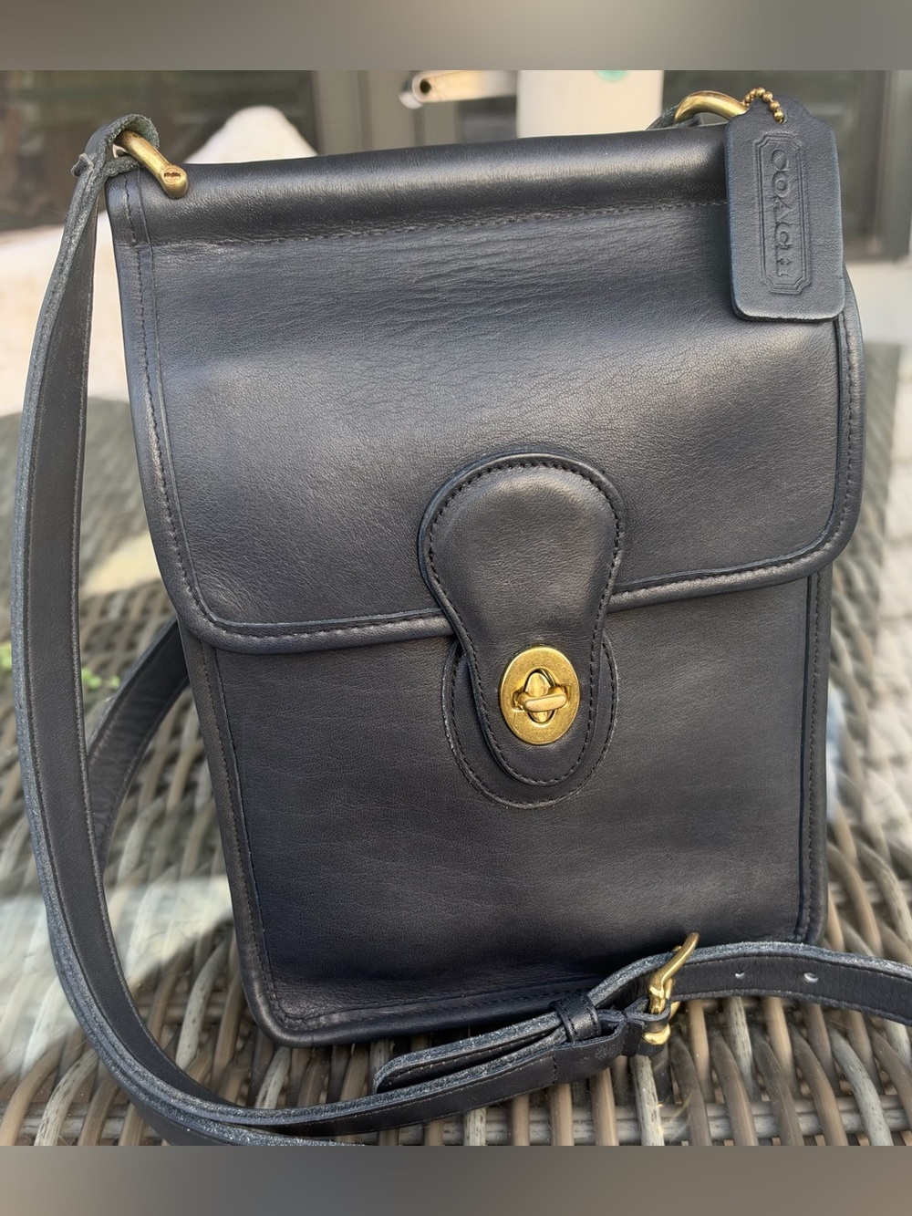 Vintage Coach Murphy Bag dark navy Leather | Brass Turnlock Shoulder Crossbody